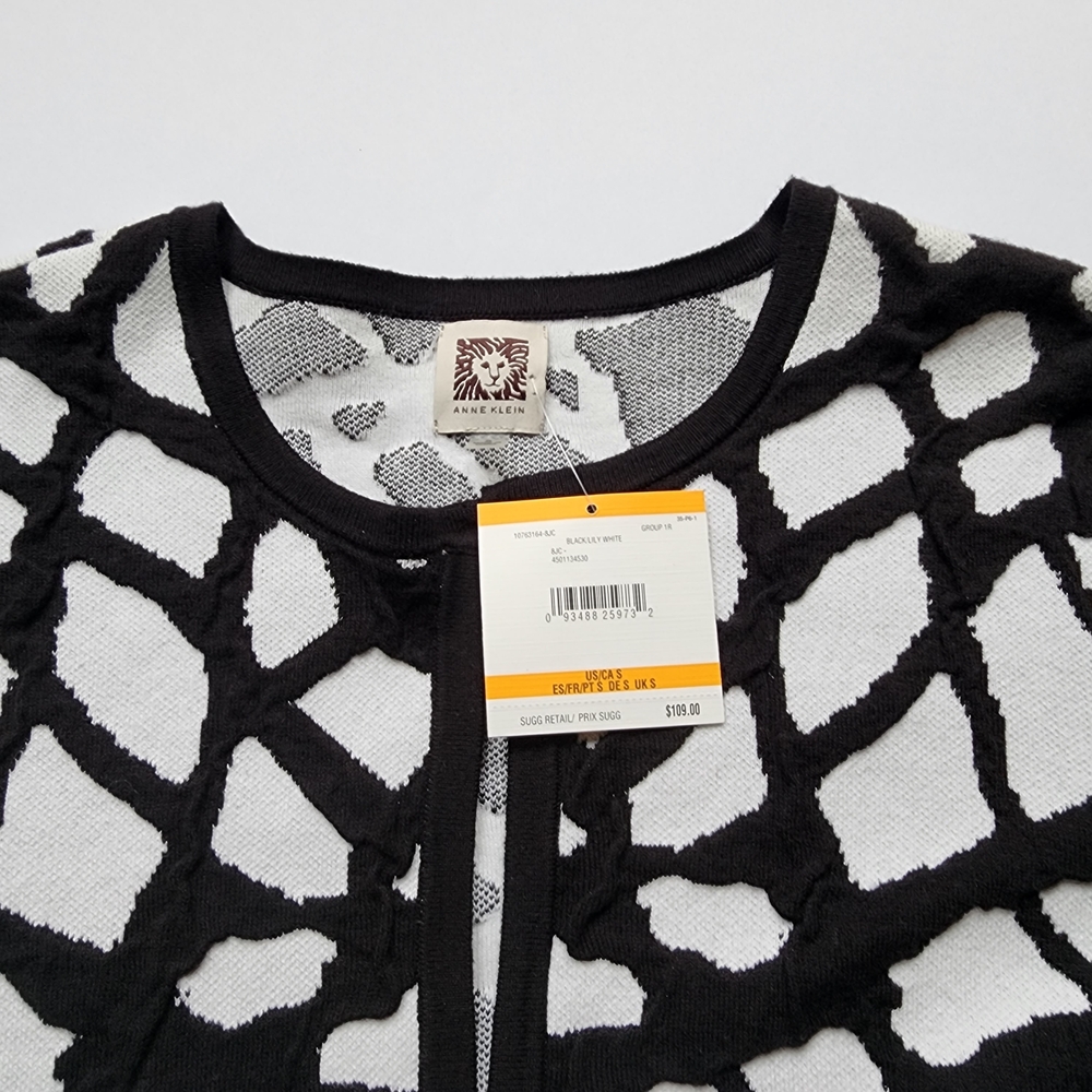 Anne Klein Black and White Patterned Jacket Sz Small - Picture 3 of 7